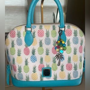 Dooney & Bourke Pineapple Zip Zip Satchel with Palm Tree Purse Charm